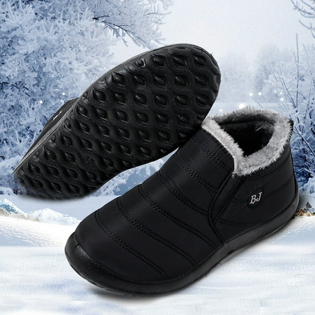Zapatos Botas De Nieve de invierno impermeables para hombres y mujeres, botines de nieve cálidos de felpa, sin cordones (negro 40) Likrtyny Tenis De Mujer Tenis De Hombre