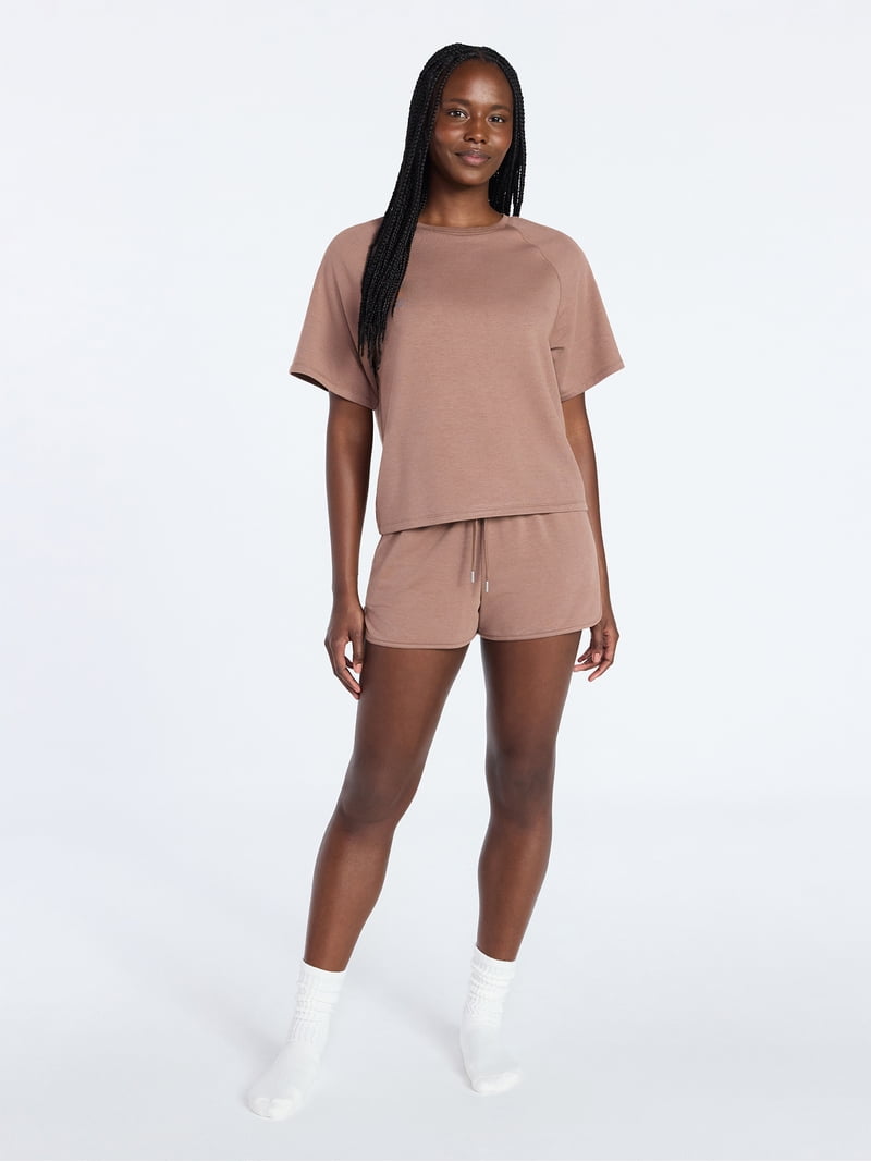Joyspun Women's French Terry Lounge Sleep Short Sleeve Top and