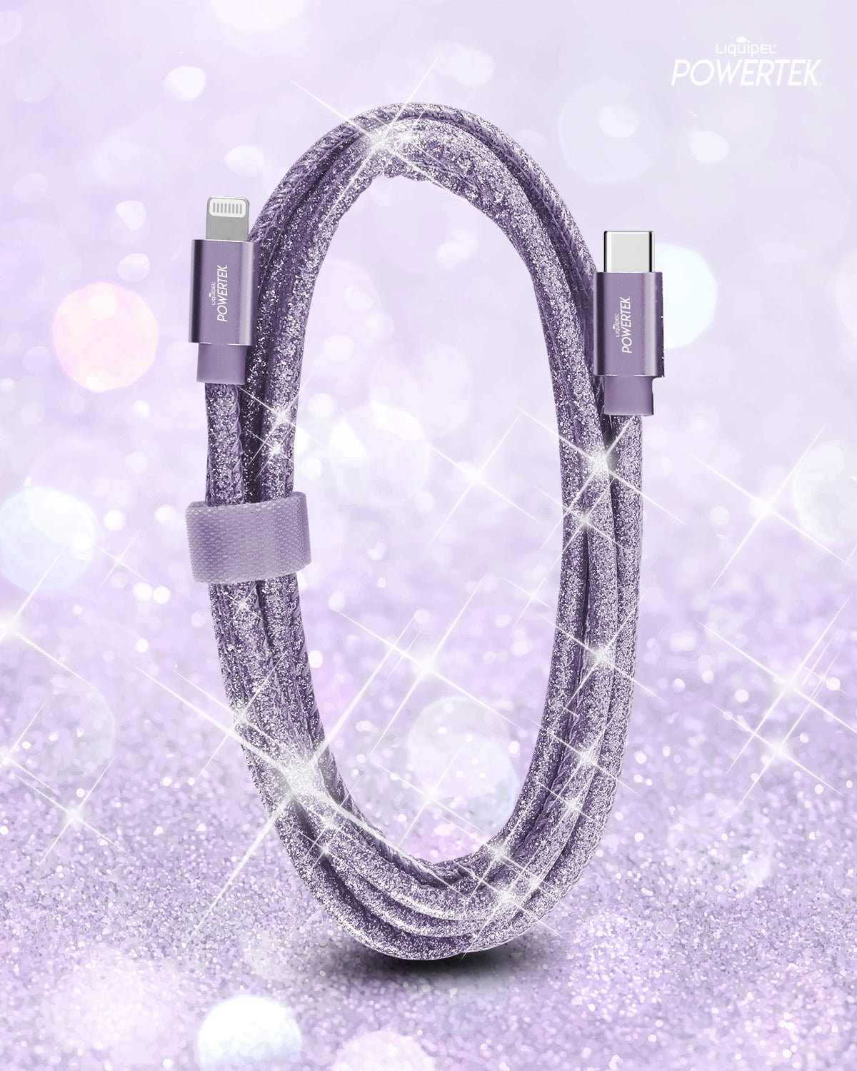 Liquipel Powertek USB C Lightning iPhone Charger Cable [MFI Certified], 6ft Fast Charging, Pastel Glitter