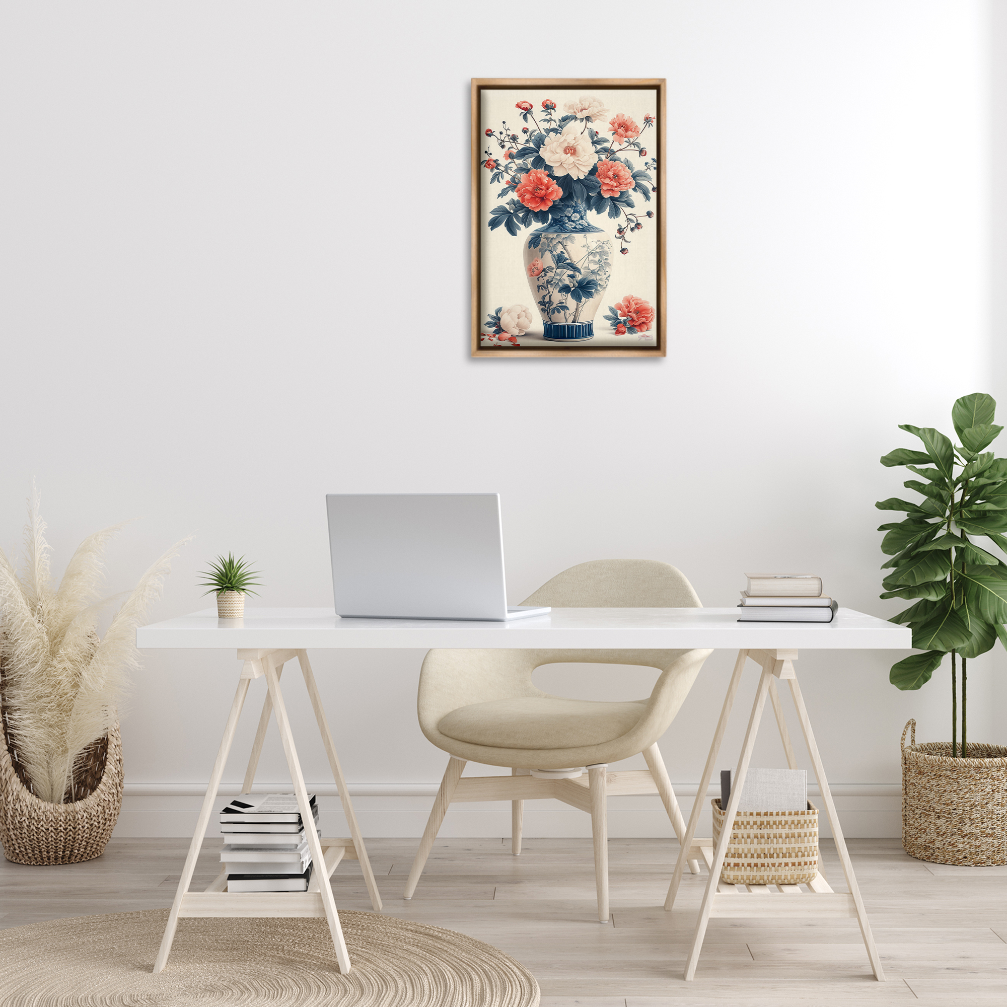 Stupell Industries Vintage Eastern Vase Botanical & Floral Painting Brown Floater Framed Art Print Wall Art, 17 x 25