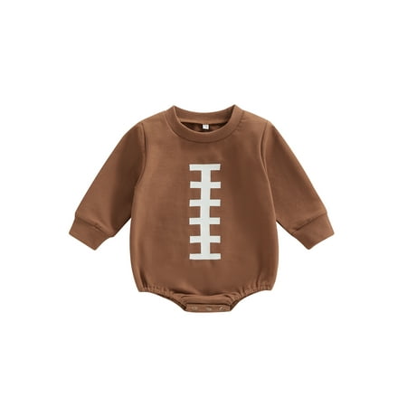 

Newborn Baby Boys Girls Cute Rompers Rugby Element Print Long Sleeve Football Snap Closure Romper Pullover Sweatshirts