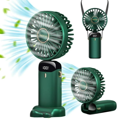 

Mini Portable Fan Dual Motors Powerful Handheld fan Cute Design 5 Speed Personal Small Desk Fan with Base Lightweight Makeup USB Rechargeable Fan for Stylish Girl Women Men Indoor Outdoor Green