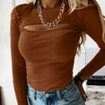 thumbnail image 2 of T Shirts for Women Casual Tops Autumn Chest Cutout Long Sleeved Ribbed Tee Shirt Top, 2 of 5