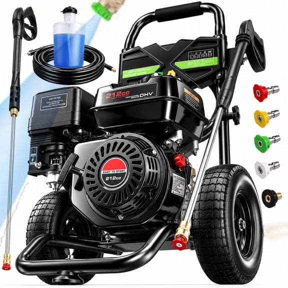 4200 PSI Gas Pressure Washer,4.0 GPM Gas Power Washer 212CC Gas Powered Washing Machine Commercial Power Washer, Cold Water, Spray Gun and Wand, 5 Nozzle Set, for Cars/Fences/Driveways/Homes