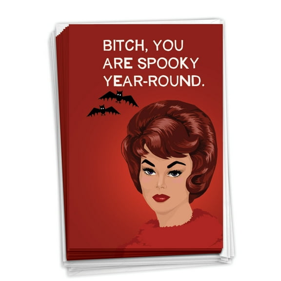 NobleWorks, Spooky Year-Round - 12 Funny Halloween Cards Boxed - Bulk Set, C3082HWG-B12x1