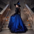 thumbnail image 5 of Sorvello Women's Halloween Gothic Dress Treehouse Thorn Pattern Lace Chiffon Long Sleeve Round Neck Maxi Dress Party Witch Cosplay Costume Evening Gown for Women Blue L, 5 of 8