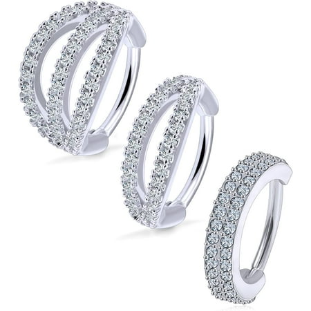 16G Best Conch Piercing Jewelry Surgical Steel Conch Hoop Earring Double Row Diamonds Helix Piercing Jewelry Conch Earrings for Women Lip Labret Rings Hoop[p502]