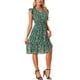 thumbnail image 4 of Vestido Floral para Mujeres Inspire Chic con Mangas de Volante, Cuello en V, Fruncido y Volantes, Vestidos Casual Verde L, 4 of 6