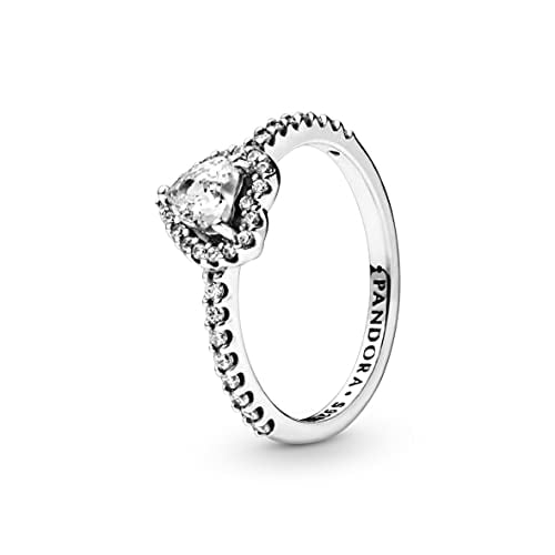 Pandora Jewelry Elevated Heart Cubic Zirconia Ring in Sterling Silver, Size 6