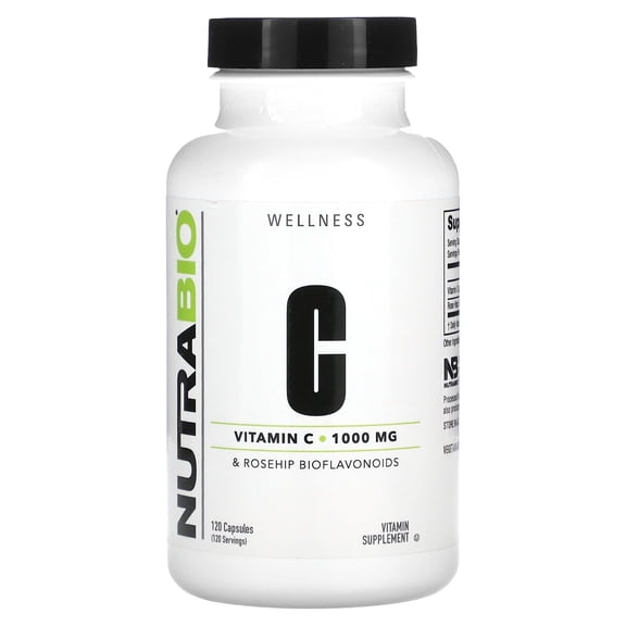 NutraBio Vitamin C , 1,000 mg , 120 Capsules