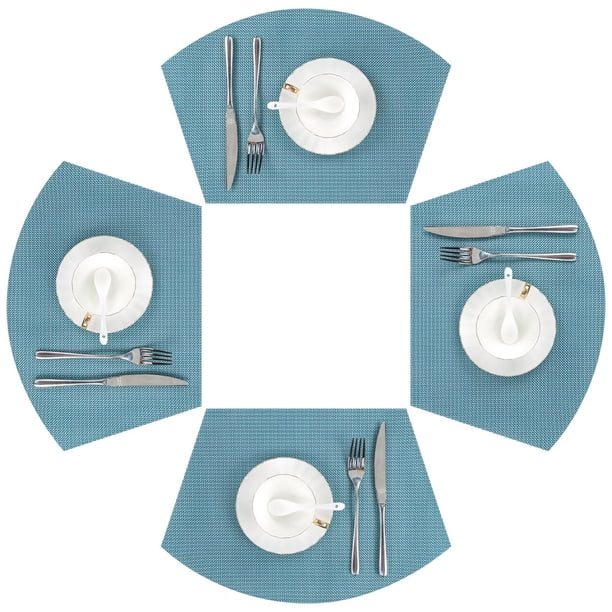 Juego de 4 manteles individuales con forma de cuña redonda de vinilo gris y azul de SHACOS