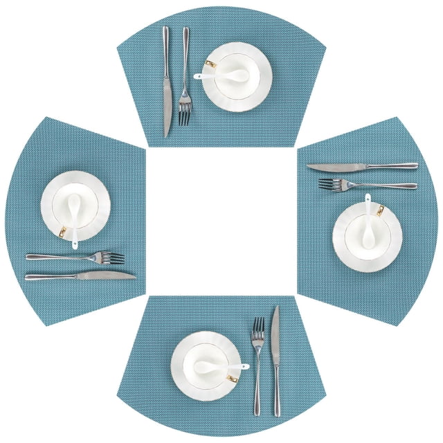 Juego de 4 manteles individuales con forma de cuña redonda de vinilo gris y azul de SHACOS