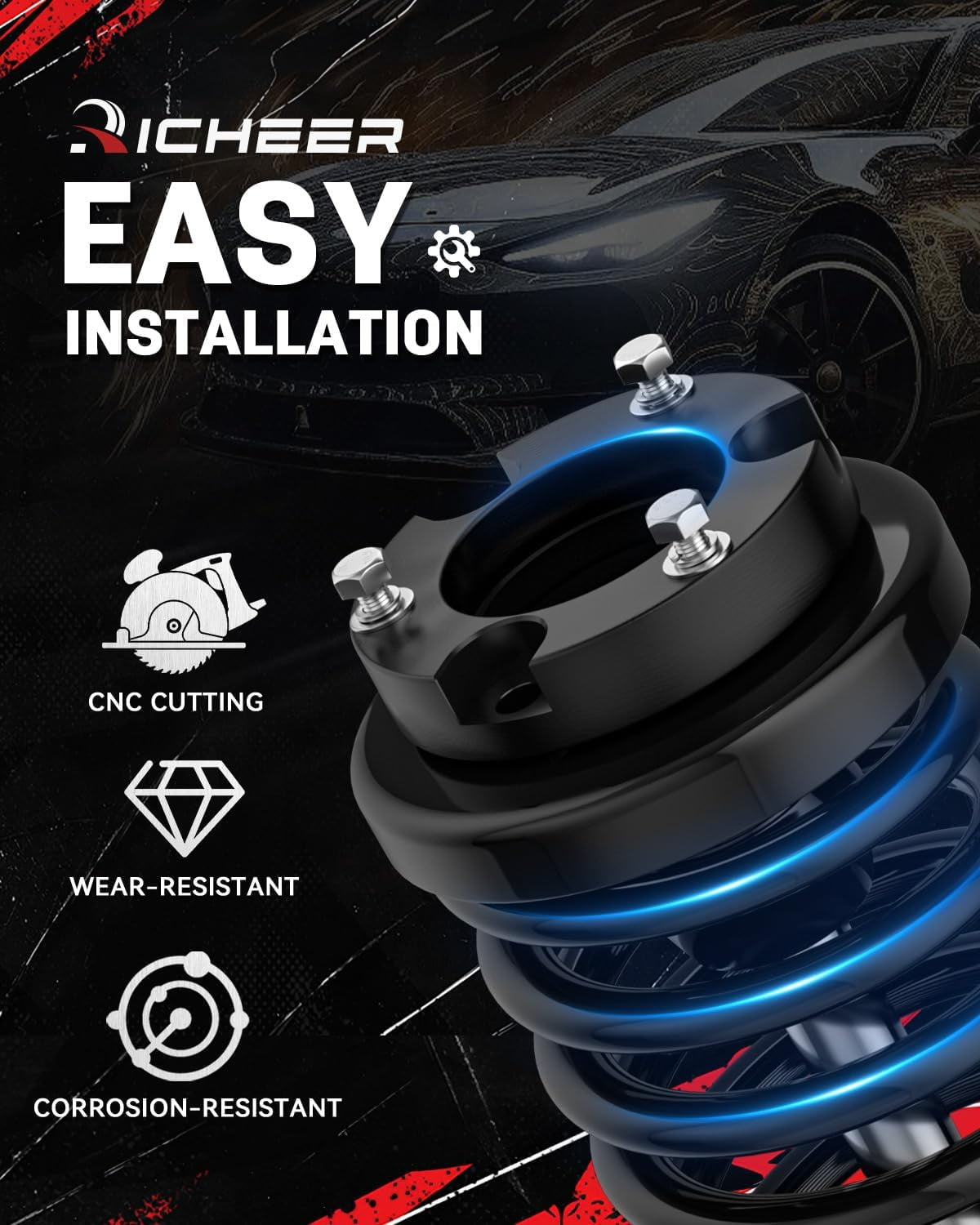 Richeer 1.5 inch Leveling Lift Kit Compatible with 2005-2023 Tacoma 2003-2024 4 Runner, Leveling Lift Kit Fit for Tacoma 4 Runner Forged Front Strut Spacers Raise the Front of your Vehicle by 1.5"