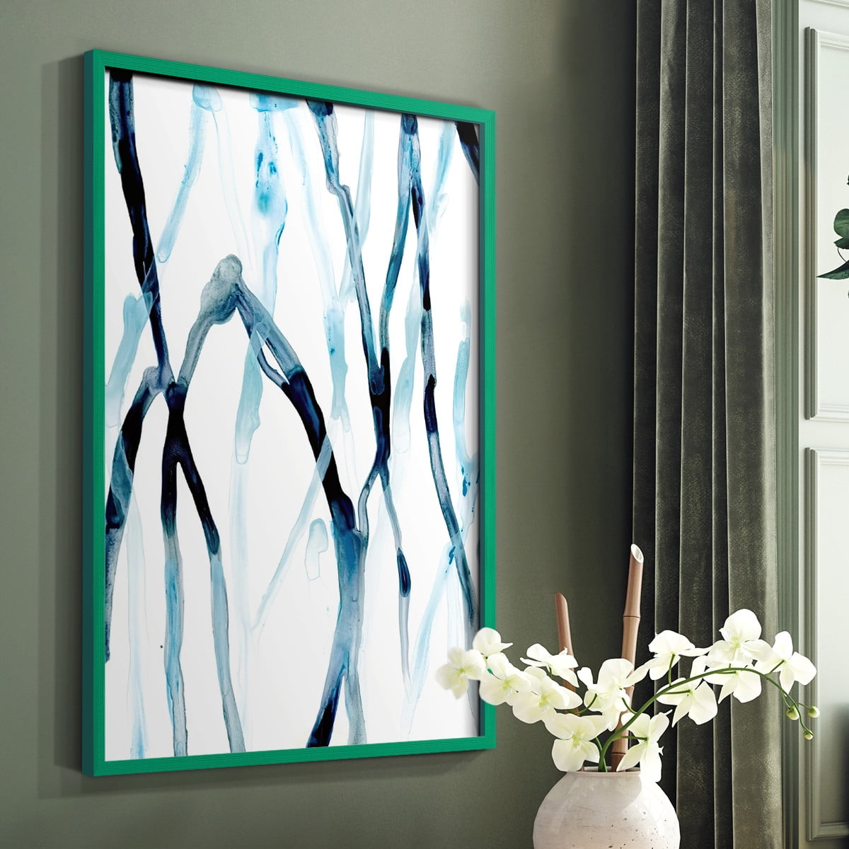 Runnel I Framed Print in Green Solid Wood Framed Print No Nail Hanging