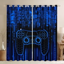 Feelyou Futuristic Gamepad Boys Black Out Curtains, Neon Blue Honeycomb Abstract Curtains Pack of 2 (42x63 Each), Modern Video Game Bedroom Curtains, Window Curtains Decor
