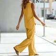 thumbnail image 5 of Zynoxe Two Piece Sets for Women Trendy Crew Neck Sleeveless Top Elastic Waist Wide Leg Pants Suit Comfort Breathable Cotton Linen Lounge Set Summer Versatile Solid Color Vacation Outfits 2XL, 5 of 8