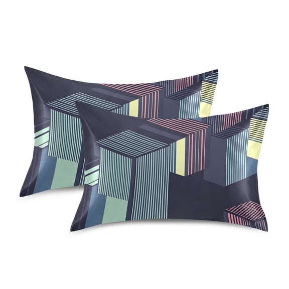 Yayeee Pillowcase Standard Size Set of 2 Satin Wrinkle Resistant Pillow Case, Cube Stripes