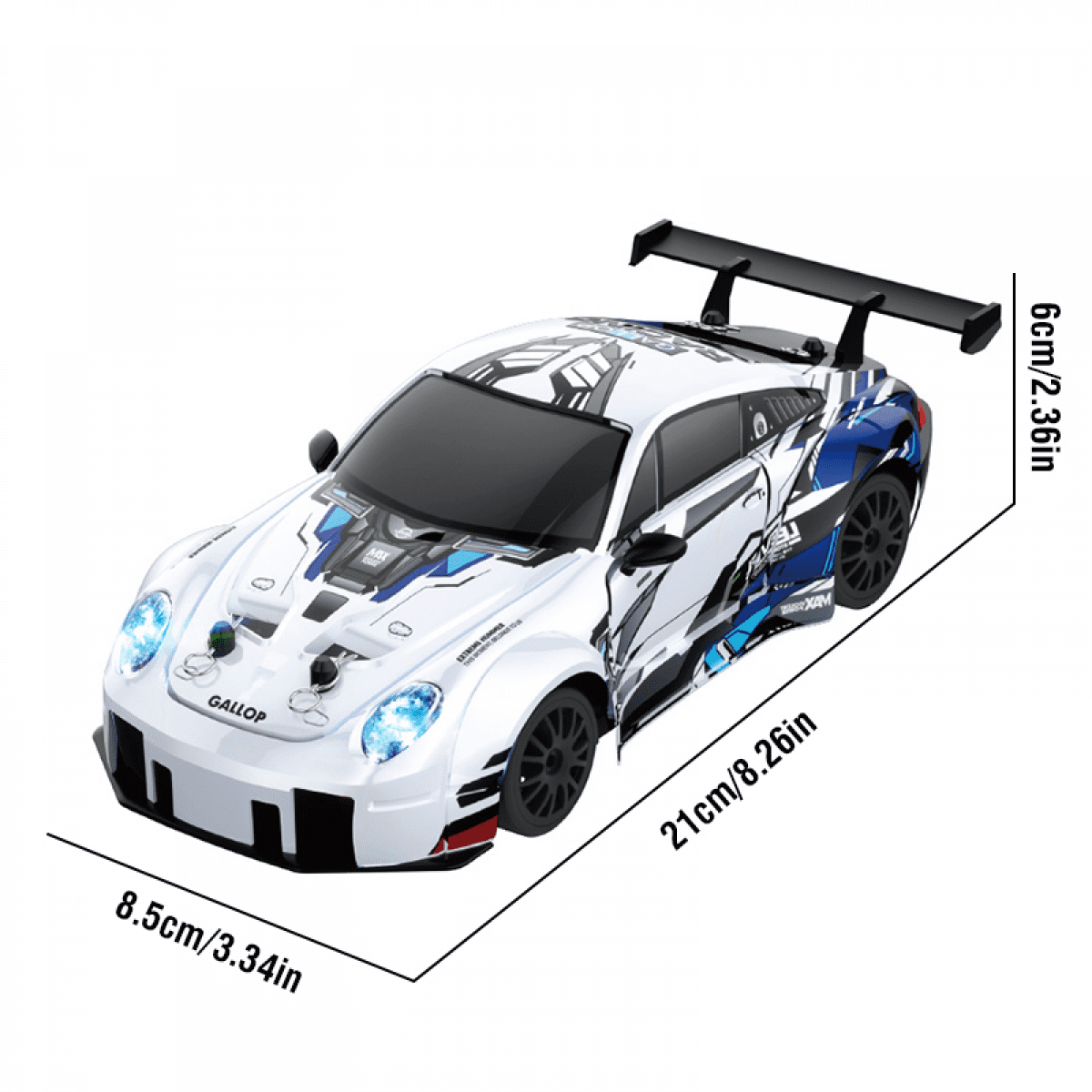 RC Drift Car for Kids with 2 Tires & Batteries, Light up 4WD RC Race Car for Ages 3+ Gifts(White)