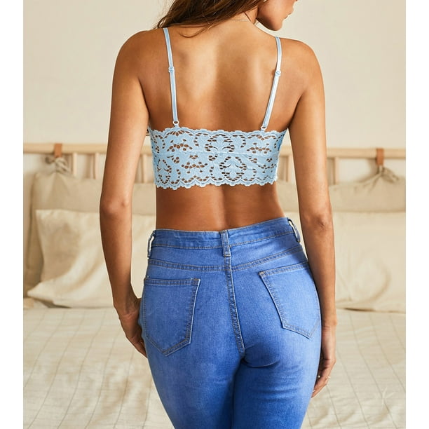 Women's Blue Chunky Lace Bralette Crop Top