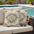 thumbnail image 4 of Beige Vintage Boho Outdoor Waterproof Pillow Covers, Ethnic Tribal Geometric Abstract Decorative Square Throw Pillowcase Sofa Cushion Sham for Patio/Couch/Chair, 24"x24" 2 Pack, 4 of 8