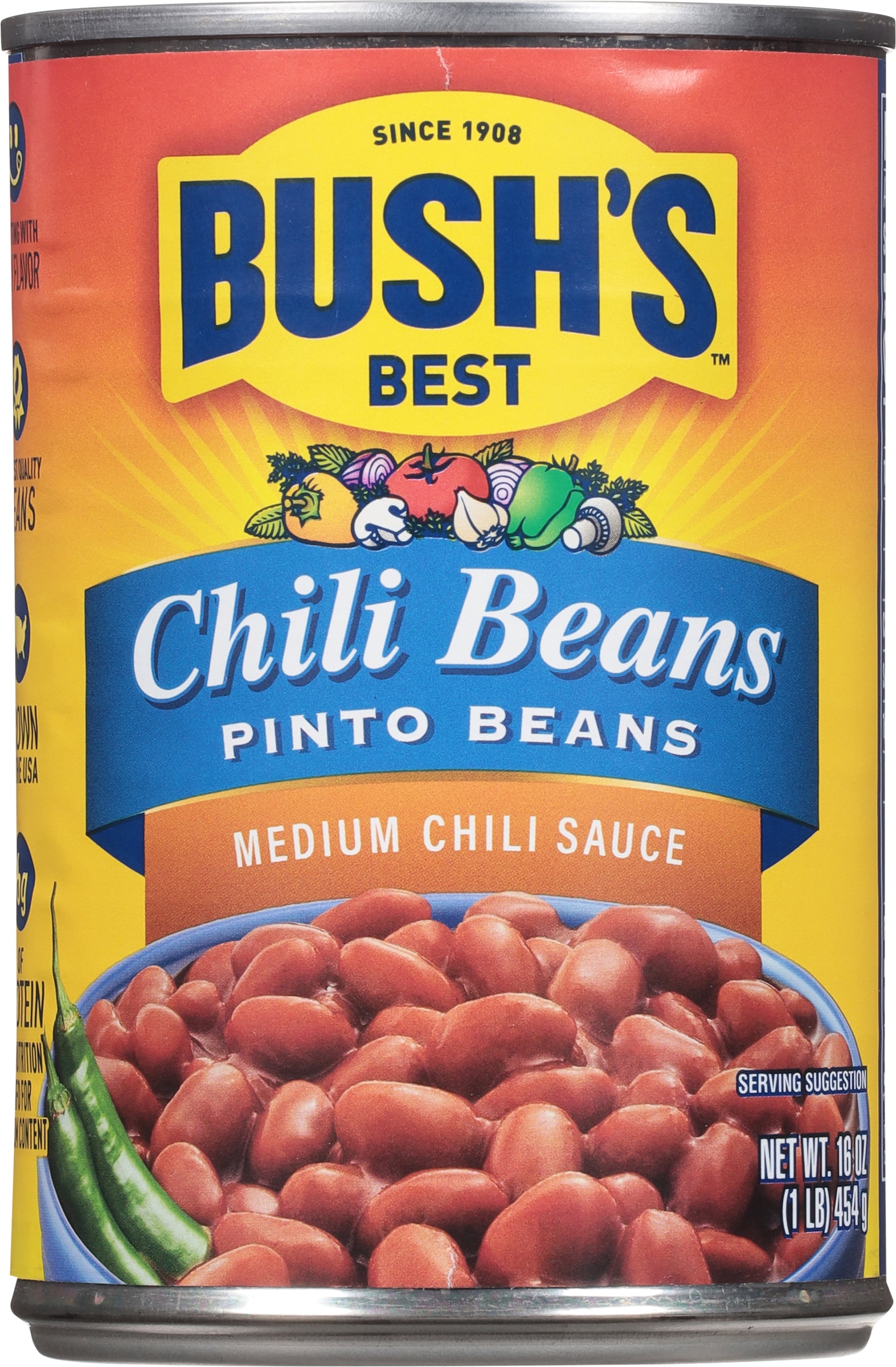 Bush's Chili Beans, Pinto Beans in Medium Chili Sauce, 16 oz