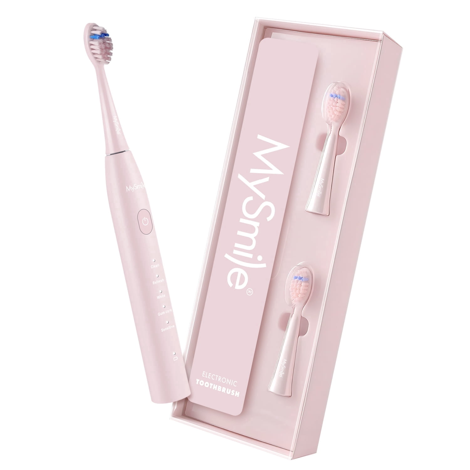 (5 pack) MySmile DY156 Sonic Electric Toothbrush for Adults, 45000 VPM Powered Toothbrush Rechargeable, IPX7 Waterproof, 5 Modes, 2 Mins Smart Timer, 60 Day Battery Life, 3 Tooth Brush Heads, Pink