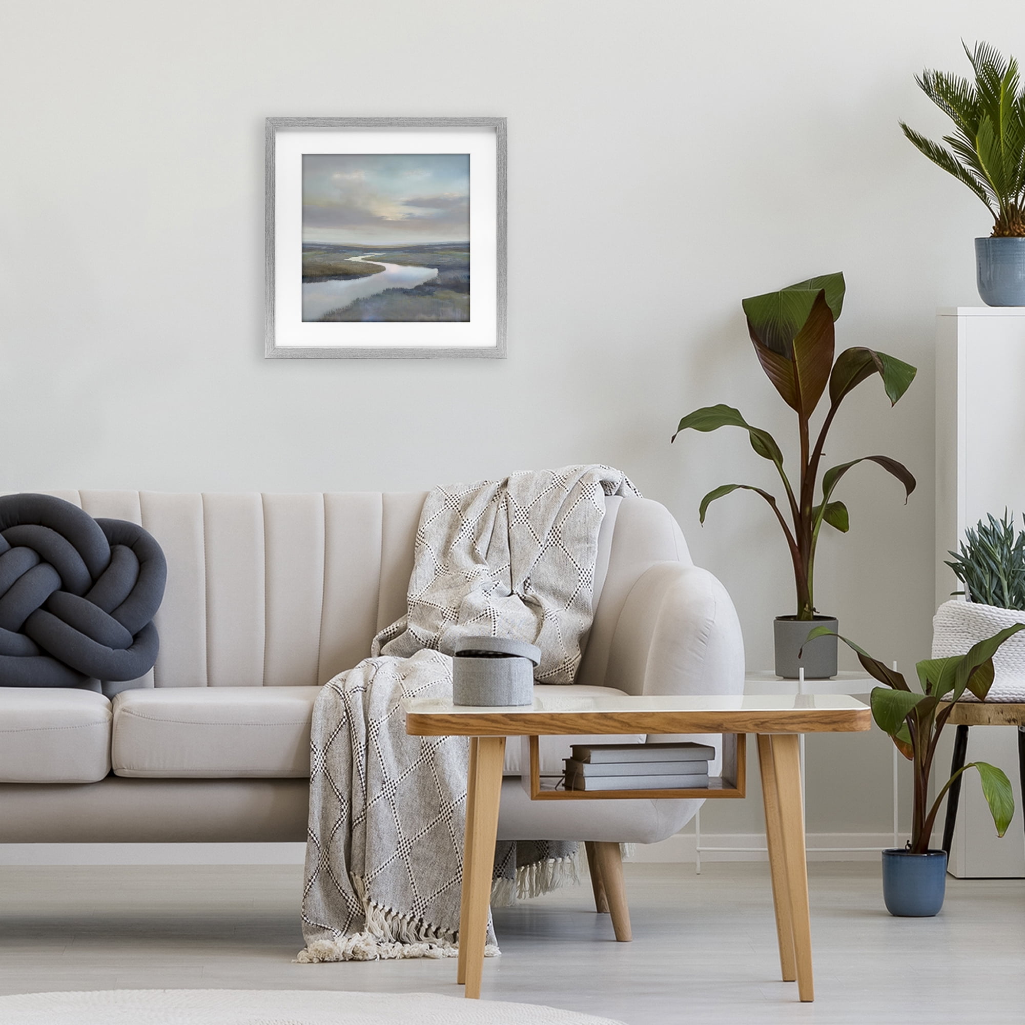 Stupell Industries Calm Riverbend in Greys Gray Framed Print Under Glass, design by Christy McKee