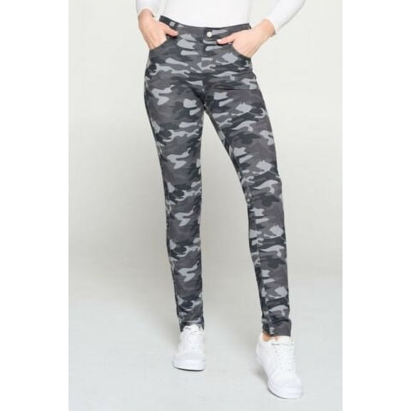 Yelete Women's Camouflage 5-Pocket Cotton Blend Jeggings - Charcoal Camo - W(M)