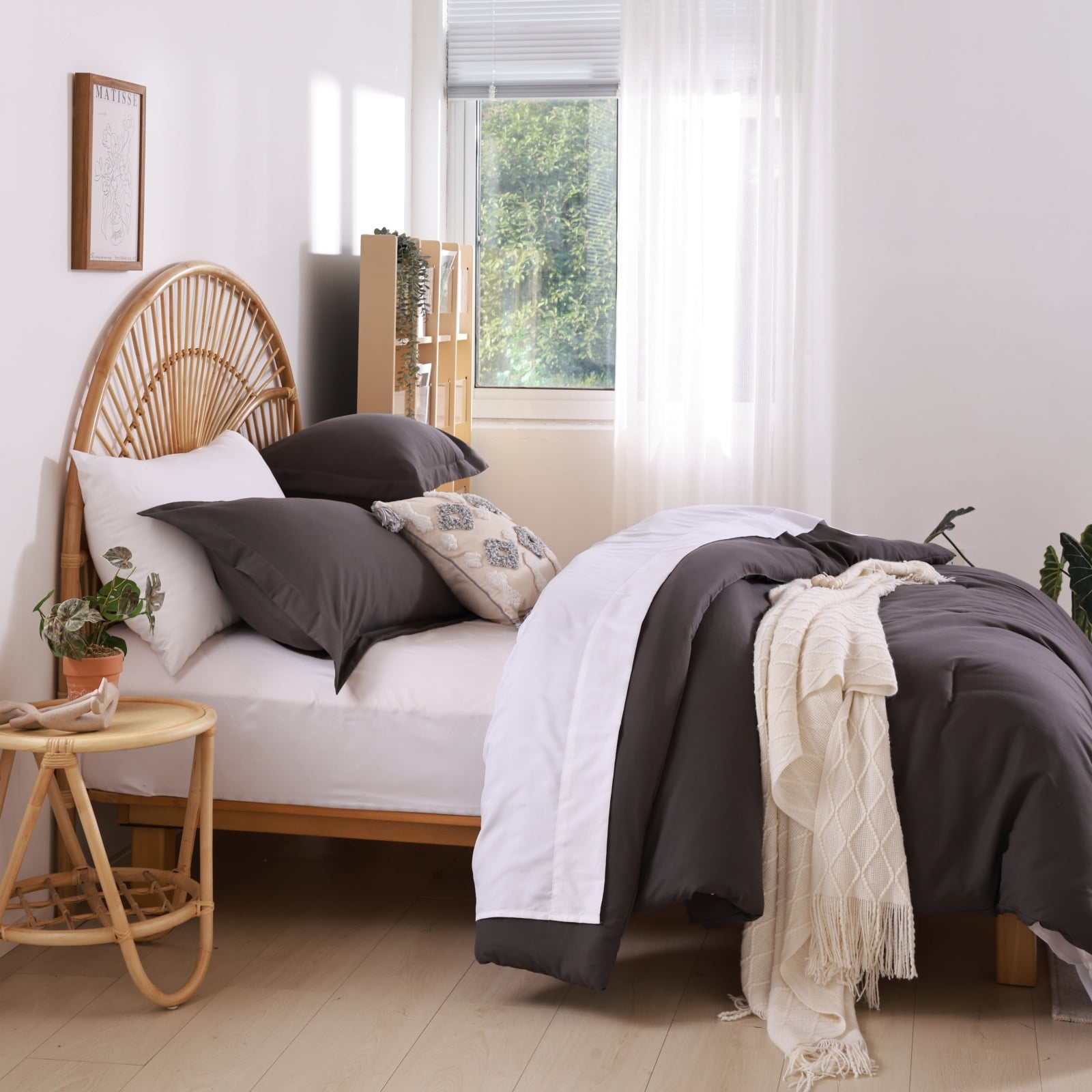SPRINDAY Queen Comforter Set For Adult, 3 Piece Dark Gary Comforter Sets & Bedding For All Season