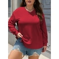 thumbnail image 4 of DOKOTOO Plus Size Sweatshirts for Women Long Sleeve V Neck Oversized Drop Shoulder Solid Pullover Tops(1X-5X), 4 of 7
