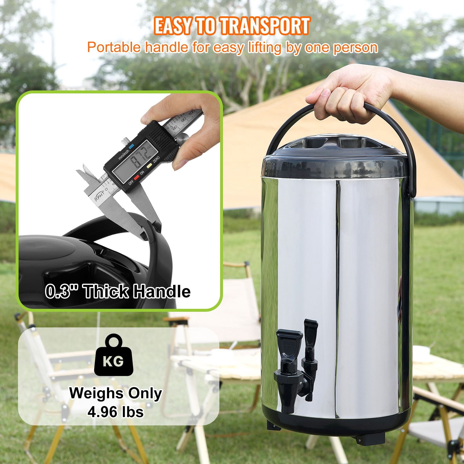 2.4 Gallon Insulated Beverage Dispenser with 304 Stainless Steel Interior, 0.87" PU Foam, 4-6Hr Insulation, Drip-Free Spigot for Cafes
