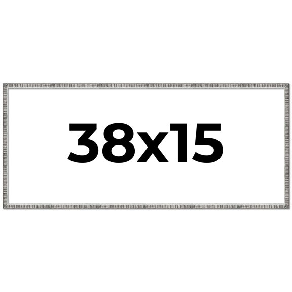 38x15 Frame Silver Grey Distressed Solid Wood Picture Frame | 0.75 Inch Moulding Width | Interior