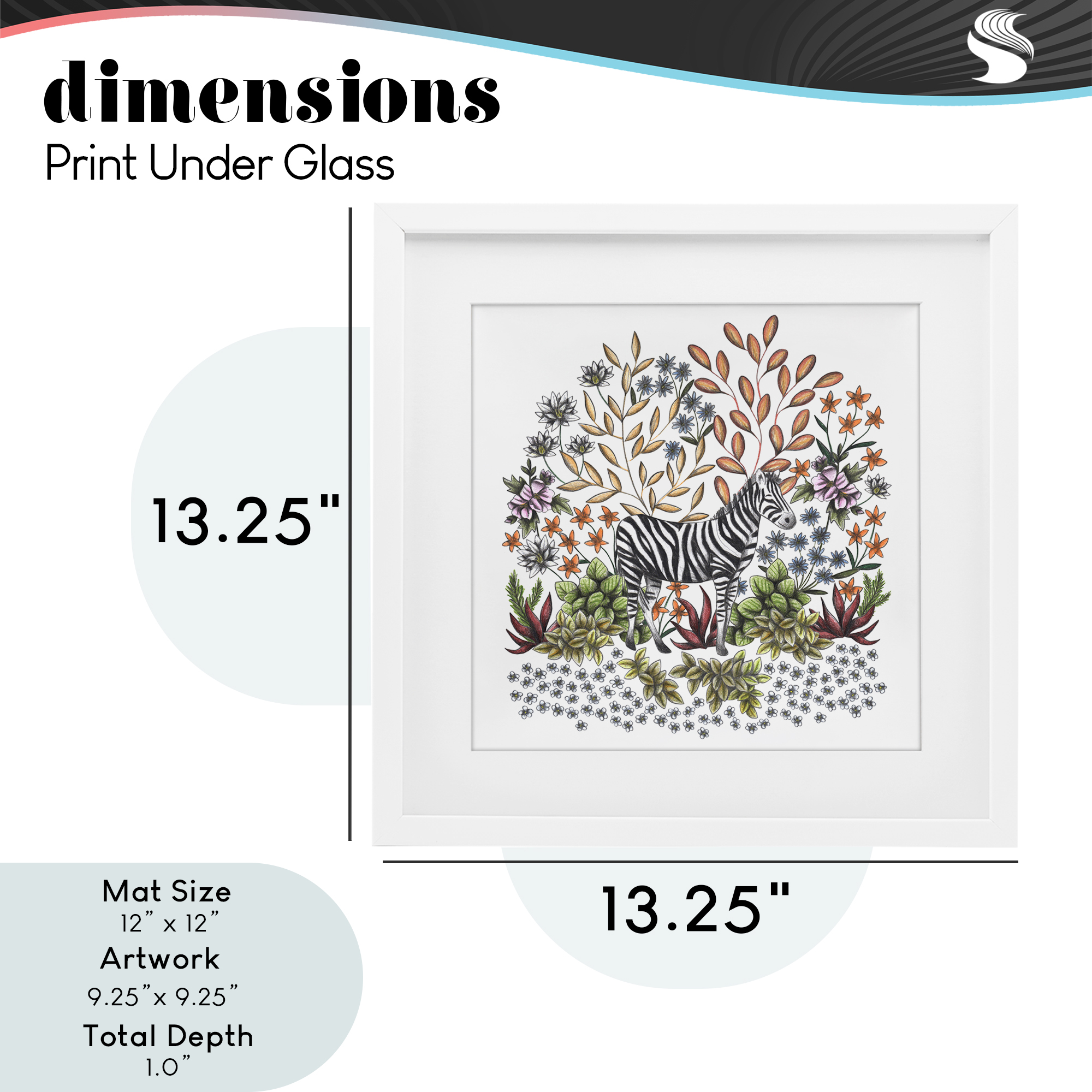 Jungle Wildlife Zebra White Framed Print Under Glass, design by Cecilia Battaini