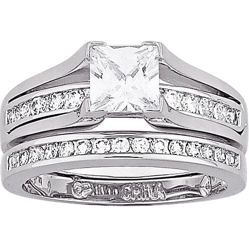 2 75 Carat T G W Cubic Zirconia Silver Tone 2 Piece Wedding Ring