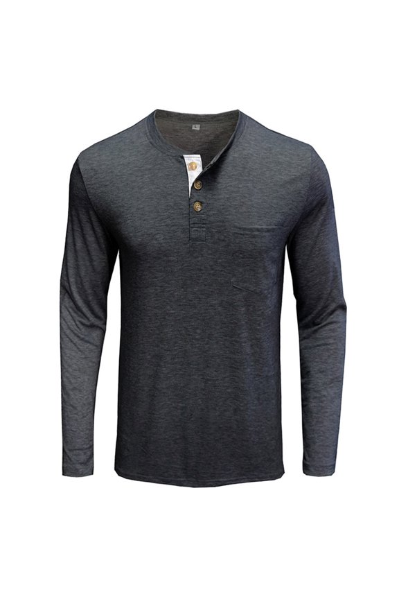 Men's Long Sleeve Round Neck Button T-Shirt Top Henley Shirt Thermal Underwear Henley Top Casual Slim Fit Lightweight T Shirts