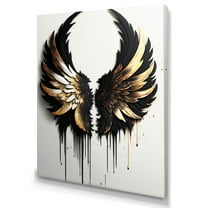 Designart Black Silver And Gold Angel Wings III Canvas Wall Art