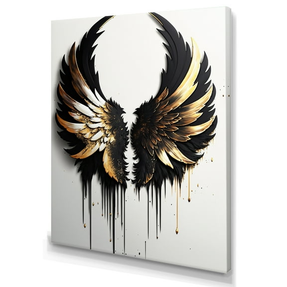 Designart Black Silver And Gold Angel Wings III Canvas Wall Art