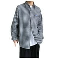 thumbnail image 2 of ZRGHAOYLQ Men's Flannel Linen Shirts Long Sleeve Casual Plaid Shirt Tops Classic Fit Lapel Collar Button Down Shirt Jacket Lightweight Comfy Shirts, 2 of 6