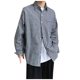 thumbnail image 1 of Blusa y camisa de manga larga con cuello vuelto para hombre, informal, con botones y bolsillos, camisa de manga larga a cuadros, camisa de lino para hombre, 1 of 5