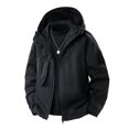 thumbnail image 5 of Sevevn Men Rain Jacket Attached Hood Regular Fit Waterproof Shell Fabric Full Zip Dual Chest Zip Pockets Side Pockets Cuffs Arm Patch For Hiking Wear, 5 of 9