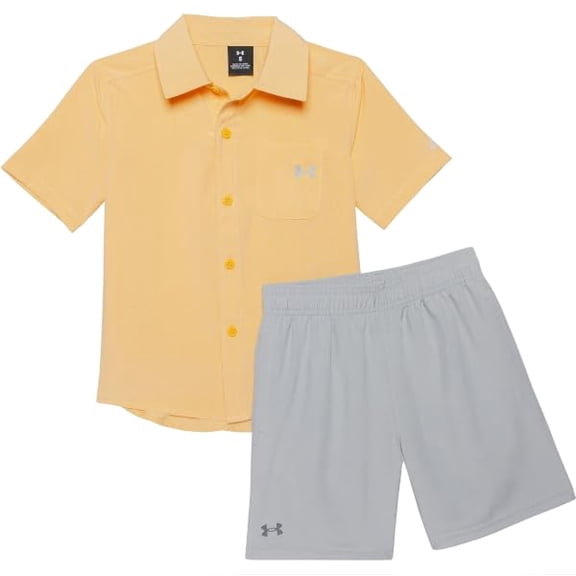Under Amour Little Boys Two-Piece Button-Down Shirt and Shorts Set, Mesa Yellow, 7