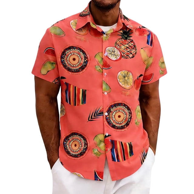 Mens Casual Manga Corta Botón Abajo Camisas Cuello Abierto Impreso Vacaciones de Verano, Camisas de Manga Corta de los Hombres Casual