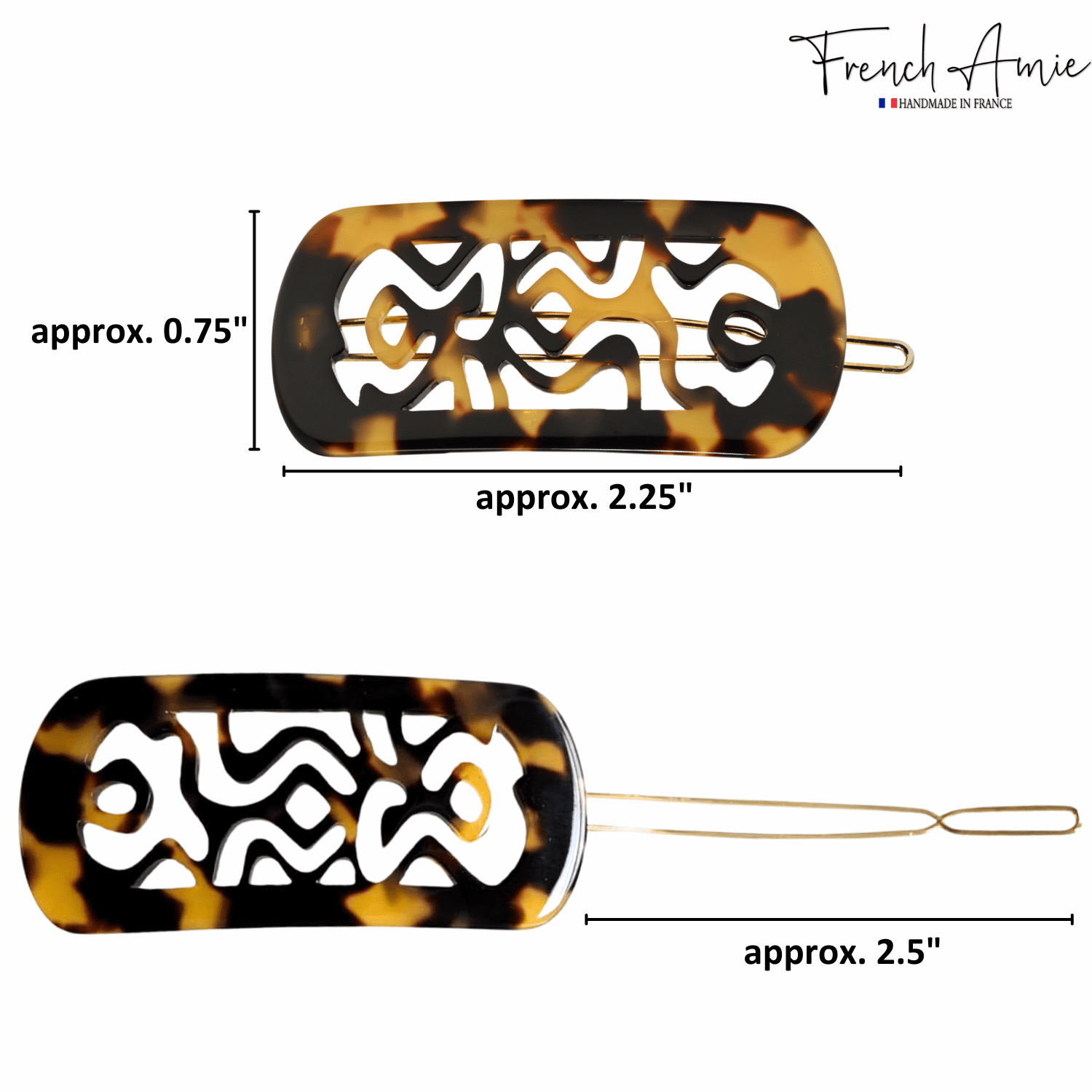 French Amie Swirls 2 ¼” Celluloid Handmade Tige Boule Snap Hair Clips for Women (WhiteTokyo, 2Pcs)