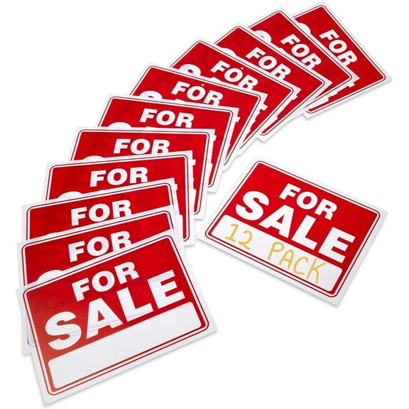 For Sale Signs - 12 Pack - 9 x 12 Inch Weatherproof & Rust Free Clear, Plastic Coated Tags for Houses for Sale, Car Auto Sales - Hand Write Advertising Signage, Business & Commercial, Red