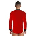 thumbnail image 2 of Kaerm Men's Rhinestone Latin Salsa Dance Shirt V Neck Ballroom Dance Tops Leotard Bodysuit Red XXL, 2 of 7