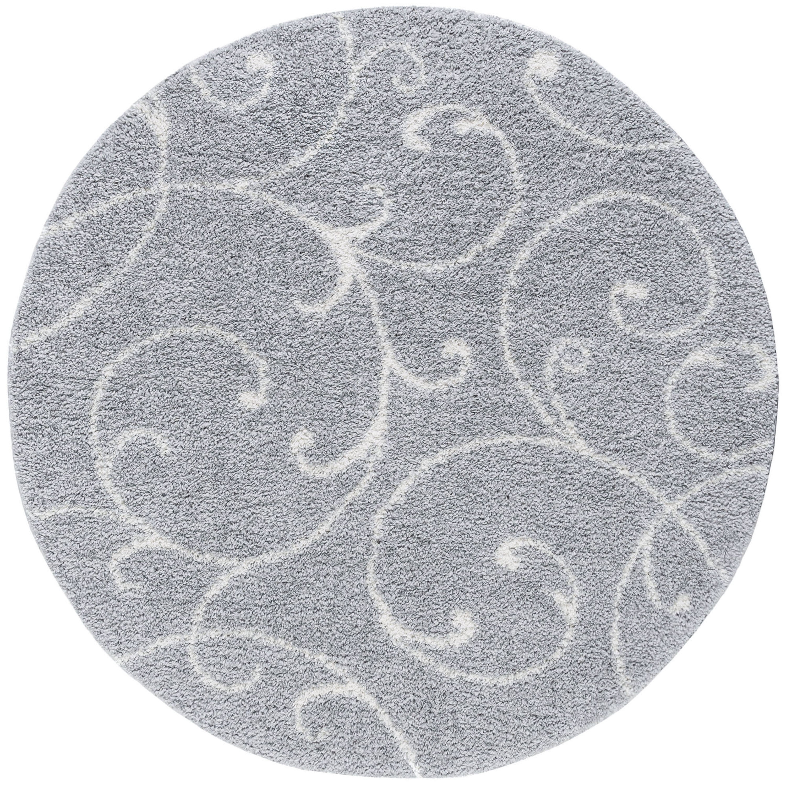 Bliss Rugs Transitional Floral 5'3'' Round Silver and White Polypropylene Indoor Area Rug, 5'3'' Round