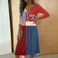 thumbnail image 7 of Summer Dresses for Women 3/4 Sleeve V-Neck Button Down Patriotic American Flag A-Line Midi 4th of July Travel Cruise Outfits with Pockets, 7 of 7
