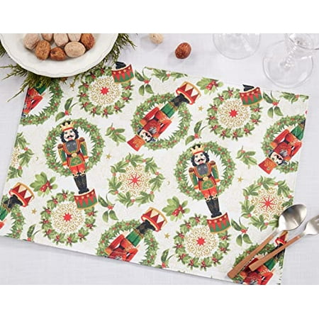 

Fennco Styles Nutcracker Holiday Placemats 14 W X 20 L Set of 4 - Red & Green Soldier Print Festive Table Mats for Christmas Décor Dining Room Banquet Family Gathering and Special Events