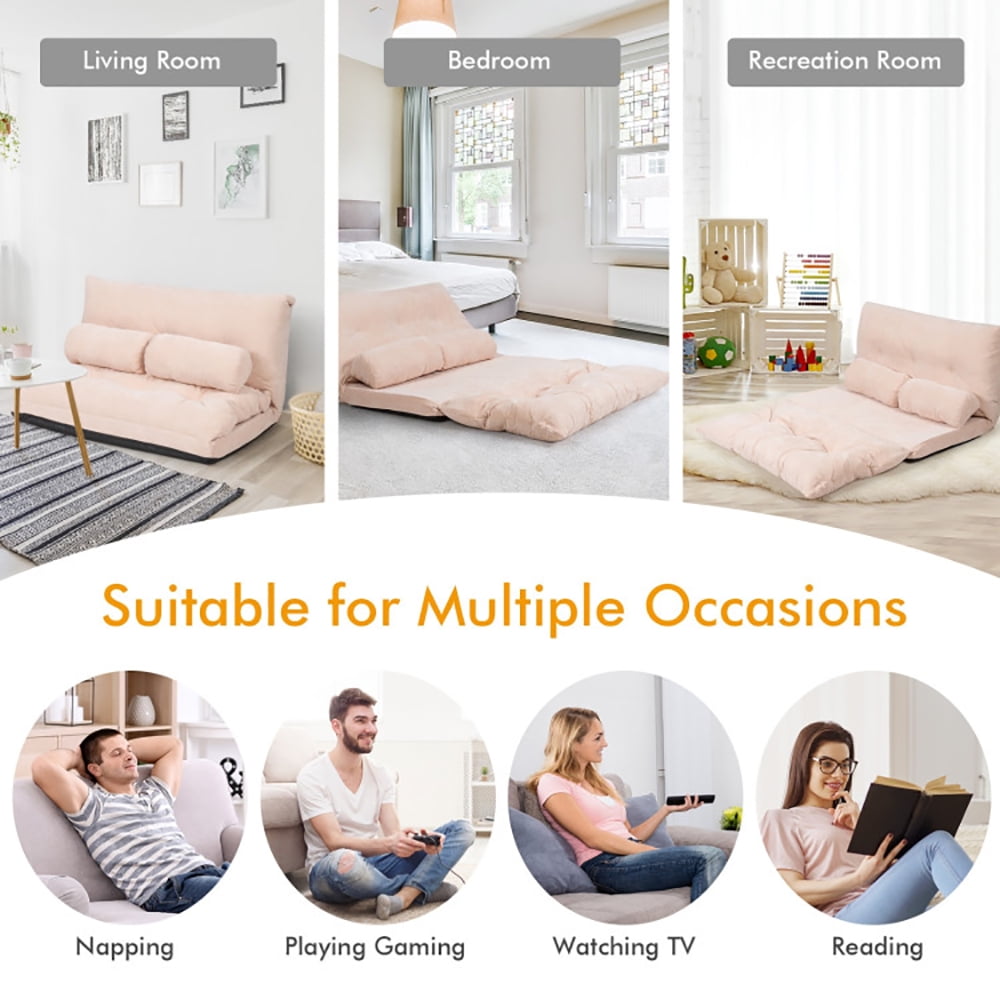 Finihen Adjustable Floor Sofa Couch, Foldable Lazy Sofa Sleeper Bed, Multi-Functional Floor Loveseat, 6-Position Adjustable Sleeper Lounge Couch with 2 Pillows, for Reading, Gaming, Beige Finihen Adjustable Floor Sofa Couch, Foldable Lazy Sofa Sleeper Bed, Multi-Functional Floor Loveseat, 6-Position Adjustable Sleeper Lounge Couch with 2 Pillows, for Reading, Gaming, Beige