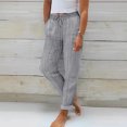 thumbnail image 2 of Women's Straight Leg Pants Trousers Slacks, Linen Blend Solid Color Casual Daily Work Office Lounge Wear, Spring Summer Travel Essentials for Women | Aestivo,Gray M, 2 of 9